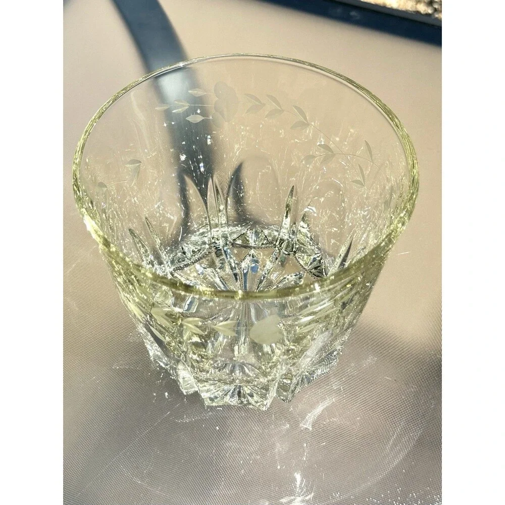 Vintage Princess House Heritage Crystal Ice Bucket Etched Floral Glass 5.5”